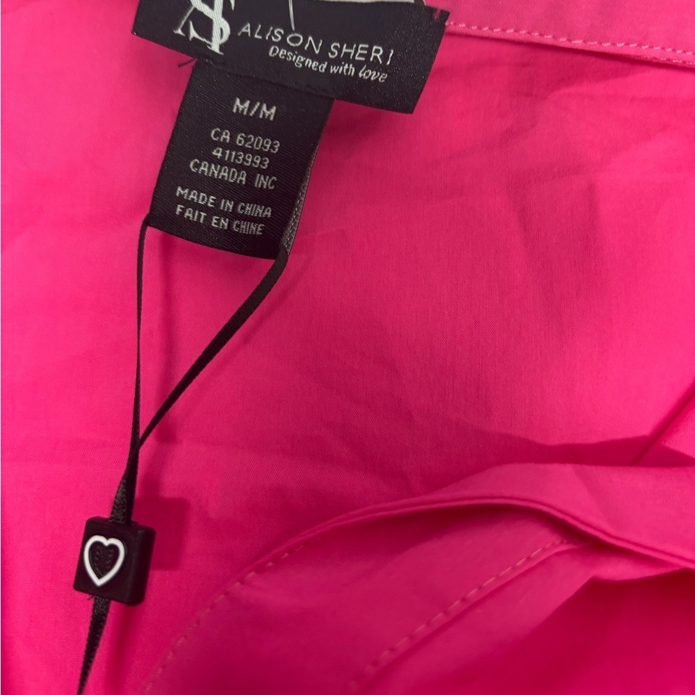 ALISON SHERI Hot Pink Button-Front Blouse with Bell Sleeves - NWT - Size M - Picture 3 of 6